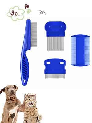 BRILLIRARE 4 Pack Flea Lice Comb, Stainless Steel Dog Cat Grooming Combs with Rounded Teeth, Double Sided Professional Pet Tear Stain Remover, Dematting Tool for Small, Medium & Large Pets