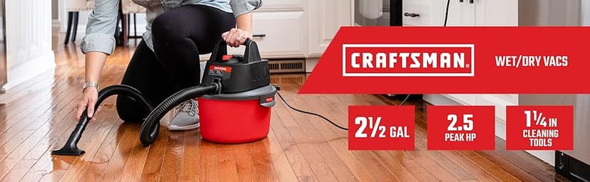 CRAFTSMAN CMXEVBE17250 2.5 Gallon 2.5 Peak HP Wet Dry Vac, Portable Shop Vacuum Wet and Dry with Filter Bag, Hose and Attachments for Cleaning in The Home