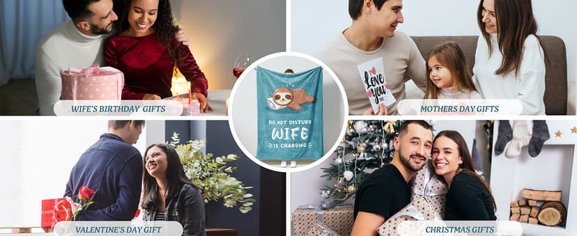 Wife is Charging Sloth Blanket 60" x 50", Cyan, Christmas Mothers Day Birthday Gift for Wifey from Husband Leebbsin Funny Gifts for Wife, Anniversary Wedding Gifts for Wife B0DNMFTB5W