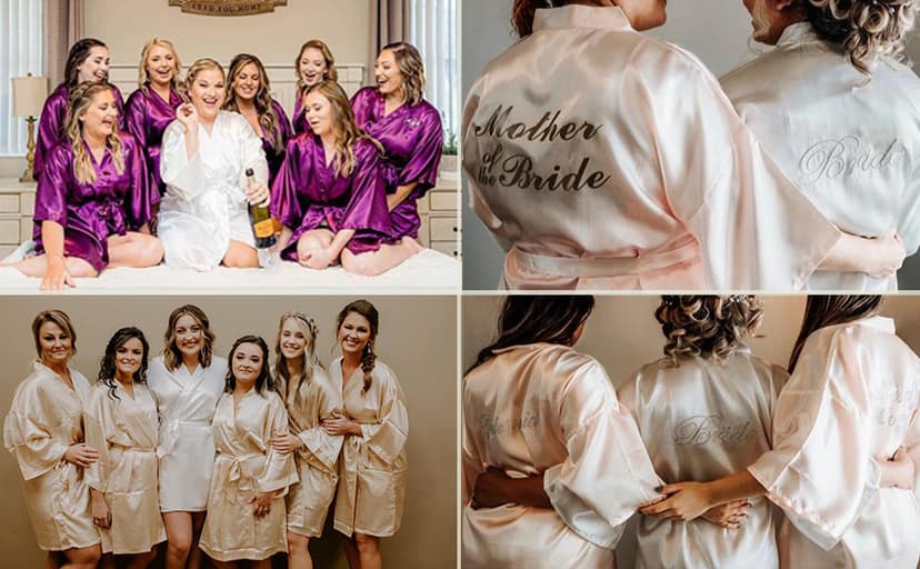 EPLAZA Women's One Size Silver Rhinestones Bride Bridesmaid Short Satin Robes for Wedding Party Getting Ready