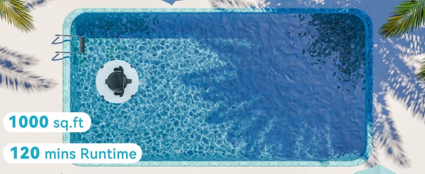 GMAPLAE Cordless Pool Vacuum for Above Ground Pool, Robotic Pool Cleaner with Dual Motors Strong Suction, 120 Mins Runtime, Auto-Parking, Pool Cleaner Robot for Inground Flat Pools Up to 1000 Sq.Ft