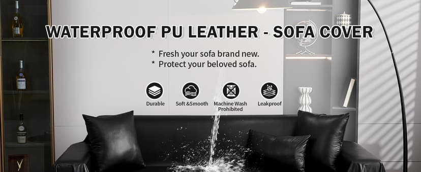 vctops Waterproof Faux PU Leather Sofa Covers for Sectional Sofa Vintage Couch Cover for Dogs Loveseat Covers Futon Cover L Shaped Cover Wipeable Couch Protector (Black,71"x51")