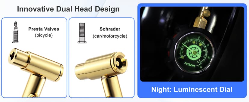 Schrader and Presta Bicycle Tire Pressure Gauge 60 PSI / 4 Bar, Tire Air Pressure Gauge Luminous Dial, Suitable for Car, Motorcycle, Bike, SUV