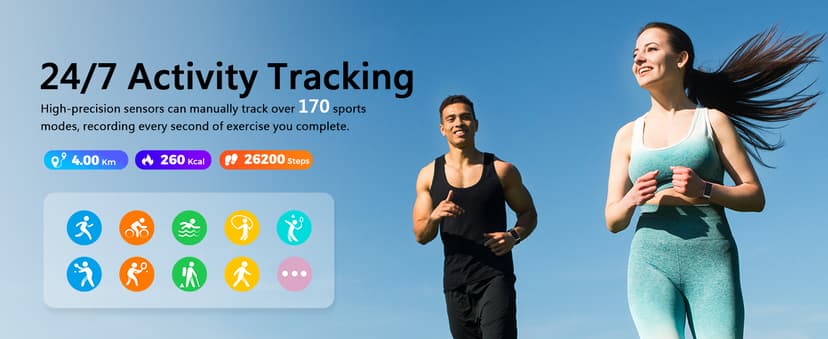 Smart Bracelet for Men Women, Health Activity Fitness Trackers, 24H Sleep Tracker, 24/7 Continuous Heart Rate/Blood Pressure/HRV/Stress Monitor, 170+ Sports Modes Smart Wristband with Free APP 2 Bands