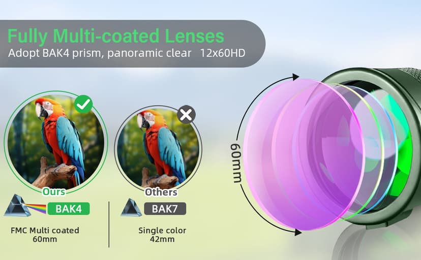 Pankoo 12x60 HD Monocular Telescope for Adults high Powered | Comes with Smartphone Adapter Tripod Hand Strap | Suitable for Bird Watching Sports Hiking Traveling