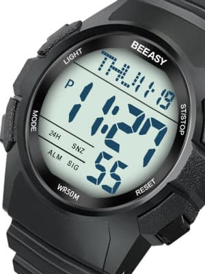 Beeasy Men Digital Sports Watch,Waterproof Watch with Stopwatch Countdown Timer Alarm Function Dual Time Rubber Strap Wrist Watch for Men/Student