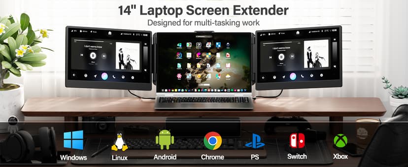 CIDETTY Laptop Screen Extender, 14'' FHD 1080P IPS Ultra-Thin Dual/Triple Monitor Display, HDMI/USB-C Plug-Play Portable Monitor for Laptop, Built-in Speakers(Mac, Win, Android)