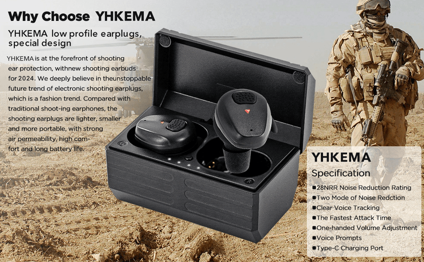 YHKEMA Electronic Shooting Earbuds - Ear Hearing Protection NRR 28dB Bluetooth 5.3 Noise Cancelling & Sound Amplification - Rechargeable Case for Hunting and Range(Green)