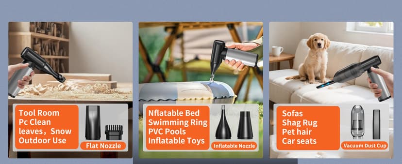 Compressed Air Duster, 2-in-1 Duster Blower & Vacuum with 320000RPM Super Power, Electric Air Duster Rechargeable, 3-Gear Adjustable Air Blower for Keyboard, Computer, Car, Home, and Outdoor Cleaning