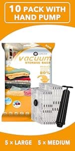 24 Pack Vacuum Storage Bags with Electric Pump, (5 Jumbo, 5 Large, 5 Medium, 5 Small, 4 Roll Up Bags) Space Saver Bag for Clothes, Mattress, Blanket, Duvets, Pillows, Comforters,Travel