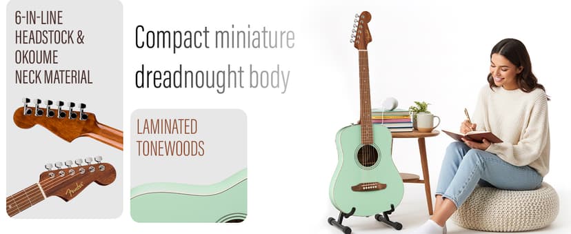 Fender California Standard Redondo Mini Acoustic Guitar - Surf Green Bundle with Gig Bag, Tuner, Strap, Strings, Picks, and Austin Bazaar Instructional DVD