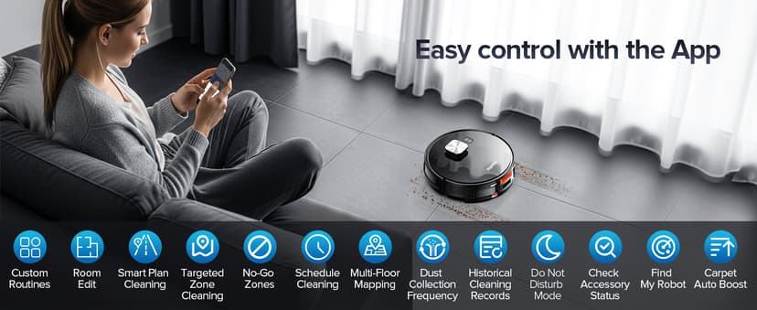 Robot Vacuum and Mop Combo, Robot Vacuum Self-Emptying with 11500Pa Suction, 70-Day Capacity, Fast Home Mapping, LiDAR Navigation, Smart Obstacle Avoidance, Ideal for Pet Hair, Carpet, Hard Floor