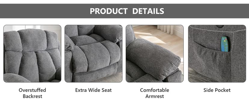 CANMOV Large Power Lift Recliner Chairs with Massage and Heat for Elderly Big People, Heavy Duty Motion Reclining Mechanism-Anti Skid Fabric Recliner Chair with 2 Concealed Cup Holders,Dark Gray