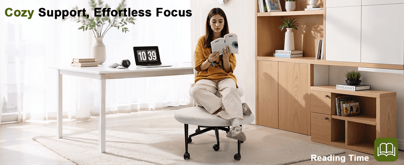 Waleaf Ergonomic Cross Legged Office Chair with Wheels, ADHD Chair for Adults, Meditation Chair, Yoga Office Chair, Kneeling Chairs with Comfortable Back Support, Height Adjustable, Teddy Fabric