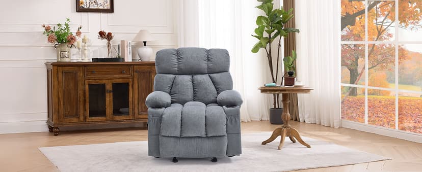 Massage Rocking Recliner Chair, Ergonomic Recliners Sofa with Vibration Massage & Heat, Rocking Chair Nursery Chair for Living Room Lounge with 4 Pockets, 2 Cup Holders, USB Charge Port, Grey
