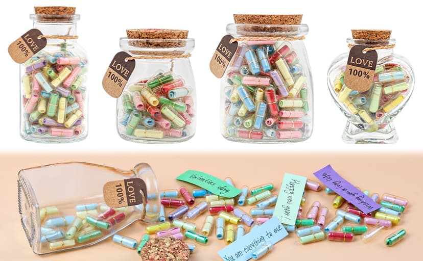 Capsule Letters Message in a Bottle - Cute Things Gifts for Boyfriend Girlfriend - Love Letter for Anniversary, Birthday,Valentines Day, Mother's Day Gift (Mixed Color 50pcs)