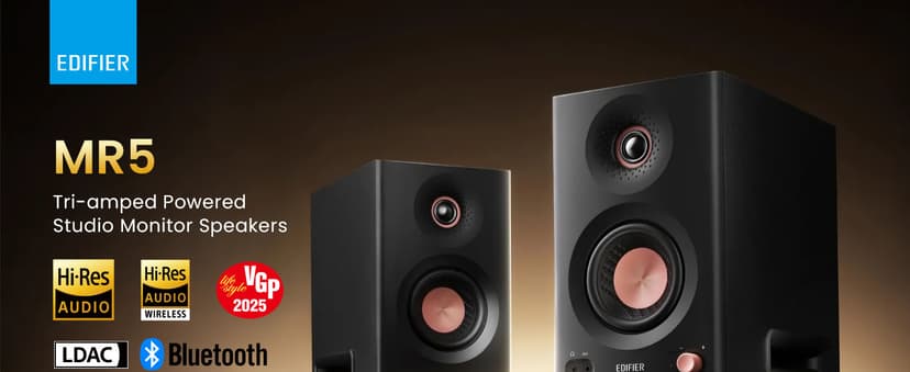 Edifier MR5 2.0 Studio Monitor Bookshelf Speakers, 110W(RMS), Hi-Res Audio, Bluetooth 6.0, 3-Way Active Design, Room Compensation, XLR/TRS/RCA Inputs, Compact Size for Home Studio & Music - Black