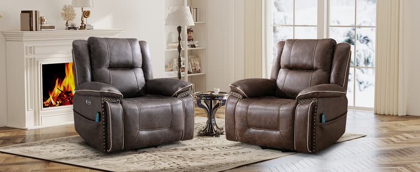 Bonzy Home Power Lift Recliner Chair for Elderly with Massage and Heating, Dual Motor Faux Leather Lift Chair with Spacious Seat, 2 Cup Holders, Adjustable Headrest (Grey Brown)