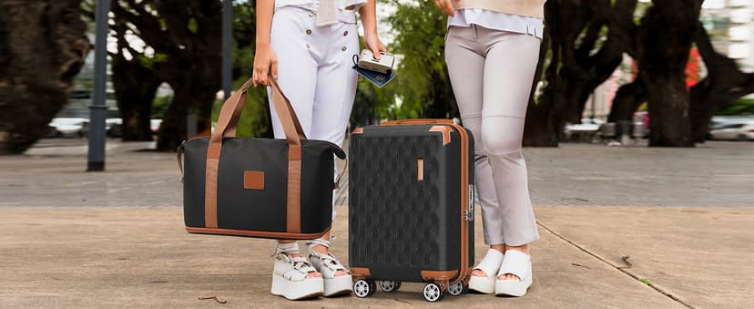 Melalenia Luggage Sets 7 Piece Suitcase Set, Hard Shell Carry on Luggage Travel Suitcases with Spinner Wheels and TSA Lock, Lightweight Luggage Set for Women, Black Brown