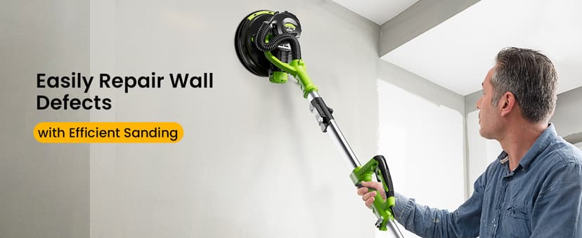 WorkBless Drywall Sander, 1050W 7.2A Popcorn Ceiling Removal Tool, Automatic Drywall Sander with Vacuum Dust Collector, 7 Variable Speed 1000-2100RPM, 15Pcs Sanding Discs(Green)