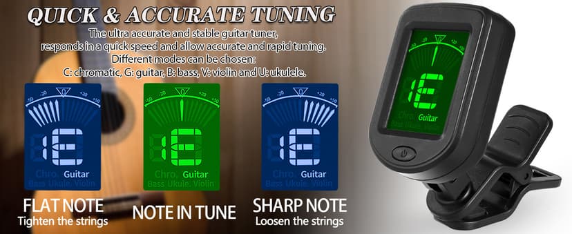 Guitar Tuner Clip On Ukulele Tuner 1 Pack for Guitar Bass Ukulele Violin banjo Tuner
