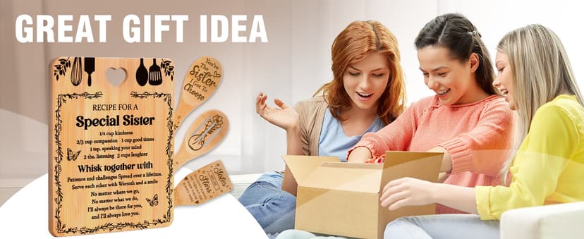 Gifts for Sister - "Recipe for a Special Sister" Sister Birthday Gifts Cutting Board Set, Bamboo-Made Engraved Utensil Set Sister Gifts, Birthday Gifts for Sister from Sister