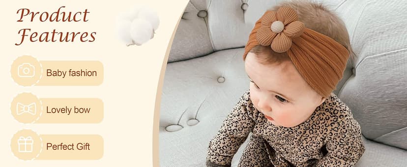 CÉLLOT 5 Pcs Baby Flower Headbands Baby Girls Nylon Headbands Soft Hairbands Hair Accessories for Newborn Infant Toddler Kids