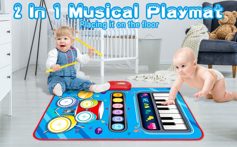 Baby Toys for 1 Year Old: Baby Musical Mat Toddler Toys Age 1-2 - 2 in 1 Piano Drum Babies Play Mat - Infant Music Toy 12-18 Months Babies Birthday Valentines Gifts for 1 2 3 Year Old Boys Girls