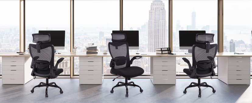 CLATINA Heavy Duty Ergonomic Mesh Office Chair 400LBS, Big and Tall Desk Chair with Adjustable Lumbar Support & Headrest, Flip Up Padded Arms, Swivel Computer Chair for Home, Study, Conference, Black