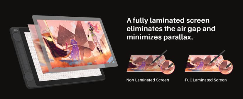 HUION Kamvas 13 (Gen 3) Drawing Tablet with Screen,13.3" Full-Laminated Art Tablet with Anti-Sparkle Canvas Glass 2.0, 99% sRGB, PenTech 4.0, 16384 Pen Pressure, Dual Dial for PC, Mac, Android, Black