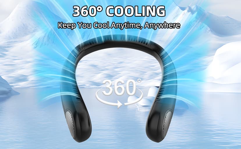 Portable Neck Fan,Gift Ideas,Personal Wearable Bladeless Fan,360° Cooling,LED Display,4-Speeds,6000mAh Rechargeable,Powerful Wind,Outdoor Travel Camping,Birthday Gifts for Men Women Dad Mom (Black)