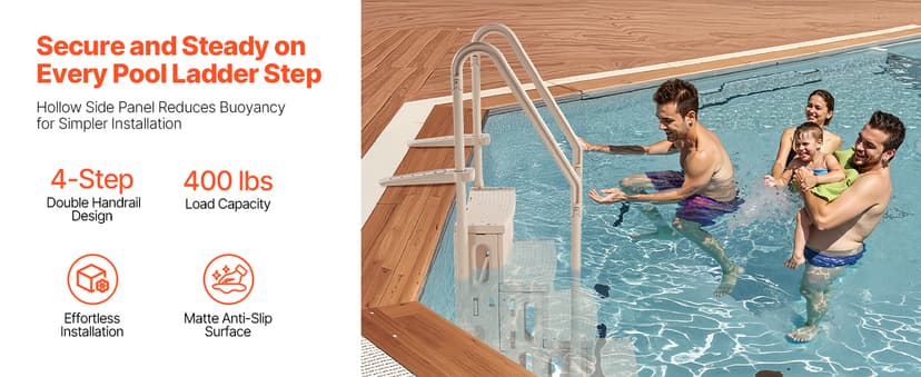 VEVOR Swimming Pool Ladder, 4-Step Double Handrails Stairs with Non-Slip Heavy Duty Steps, Max Load Capacity 400 lbs, for 48-54 in Inground & Above-Ground Pools of Any Decking Surface, Taupe