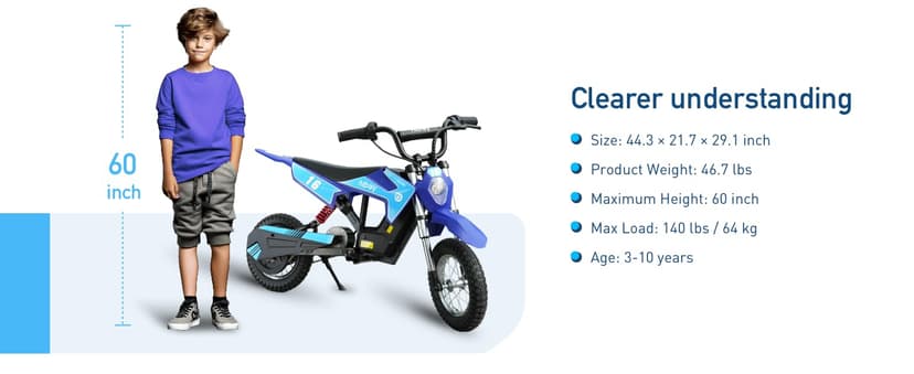 Hiboy DK1 36V Electric Dirt Bike,300W Electric Motorcycle - Up to 15.5MPH & 13.7 Miles Long-Range,3-Speed Modes Motorcycle for Kids Ages 3-10