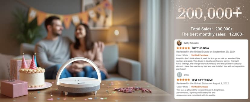 EZVALO Gift for Her, Music Table Lamp with Wireless Charger, 4 in 1 Touch Bedside Lamp, Portable Bluetooth Speaker, Phone Holder, Dimmable LED Night Lights Birthday Gifts for Women, Men, Dad, Mom