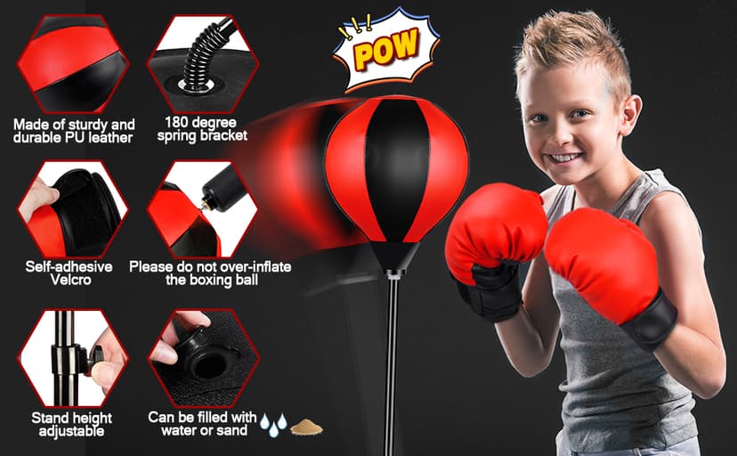 Punching Bag for Ages 3 4 5 6 7 8+ Years Old Kids, Boxing Bag Set Toy with Boxing Gloves, Height Adjustable Punching Bag, Sport Toy for Boys & Girls, Ideal Christmas Birthday Gift for Kids