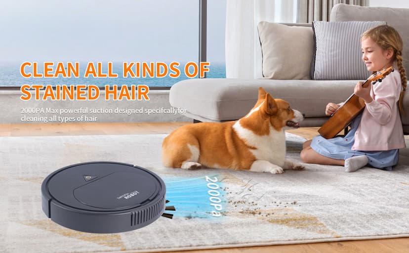 Robot Vacuum Cleaner, One-Touch Start, Slim Design, Rechargeable Robot Vacuum and Mop, Suitable for Cleaning Paper Scraps, Pet Hair and Hard Floors Pet Hair Specialist Robot Vacuum.