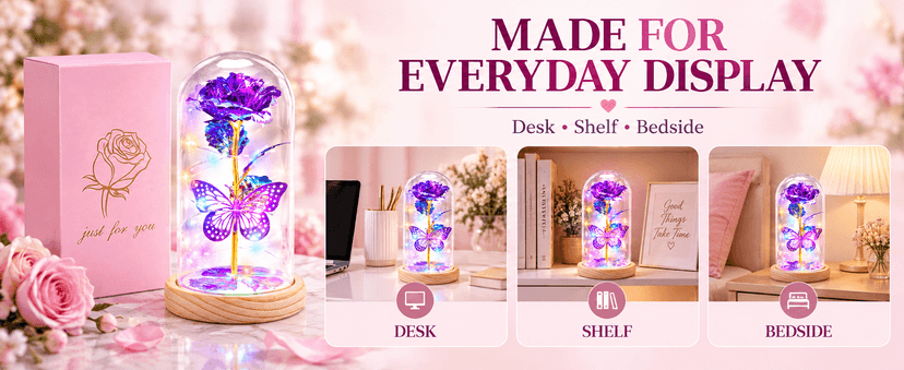 QUNPON Mothers Day Rose Gifts for Mom Flowers Rose Gifts for Women,Birthday Gifts for Women,Purple Butterfly Flowers for Mom Mother Day Flower Gifts from Daughter Son,Gift for Sister,Her,Grandma,Wife