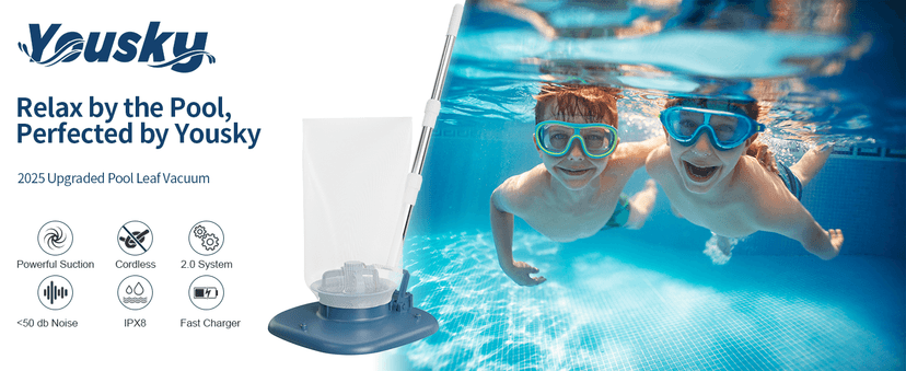 Rechargeable Pool Leaf Vacuum with Telescopic Pole, 83GPM Powerful Suction– Cordless Pool Skimmer for Inground & Above Ground Pools with 6.6Gal Leaf Catcher Bag for Heavy Debris Areas