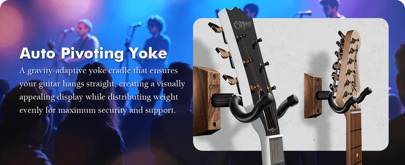 ClefArc Guitar Wall Mount - U-Shape Hardwood Guitar Hanger, Black Walnut Stand Wall Hangers, Pick Holders, Guitar Gifts for Guitarists, Guitar Accessories, with 6 Assorted Guitar Picks