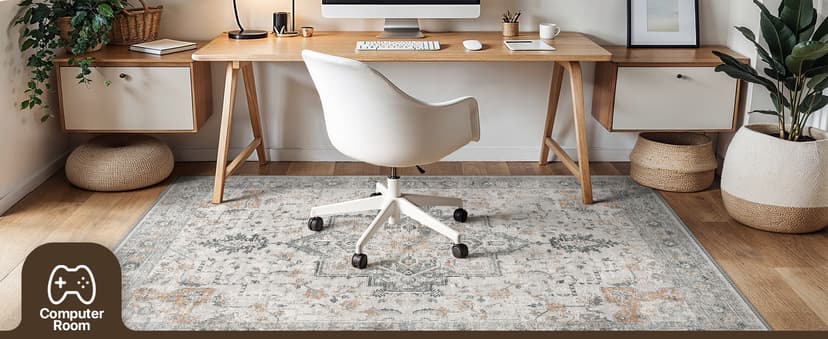 36"x48" Office Chair Mat for Hardwood Tile Floor, Under Desk Carpet Protector for Rolling Computer Chair Mat, Machine Washable Area Rug, Anti-Slip 1/5" Thick Low Pile Thin Vinyl Floor Mat, Taupe