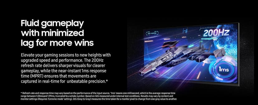 SAMSUNG 27” Odyssey G5 G53F QHD Resolution Gaming Monitor, HDR10, 200Hz Refresh Rate, IPS Panel, AMD FreeSync™ Premium, Black Equalizer, Auto Source Switch, LS27FG532ENXZA