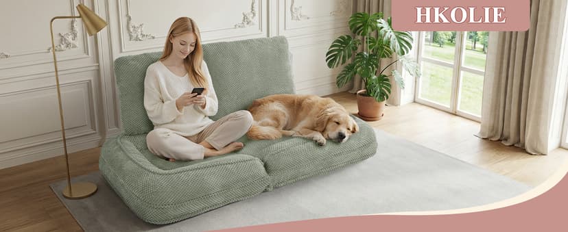 Human Dog Bed, Lazy Sofa Couch, Plush Floor Gaming Chair,5 Adjustable Position, sit, Sleep, fold, Suit to Put in Bedroom, Living Room,Space Saving Design (Green)