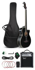 GLARRY Full Size Acoustic Electric Bass Guitar Beginner Kit w/ 15W Amp, Cutaway 4 Strings Electric Acoustic Bass Guitar w/Inbuilt Tuner, Bag, Strap, Picks, Strings, Bass Guitarra,Matte Black