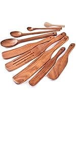 Gudamaye 7-Piece Brown Pakkawood Utensils Set – Sturdy, Eco-Friendly, Wooden Spoons for cooking, Wooden Utensil for cooking, Wooden Kitchen Tool, Home & Kitchen Gifts for Men and Women