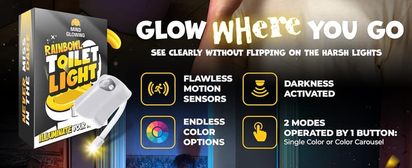 Toilet Bowl Night Light - Unique Cool Gadget with Motion Sensors & Multi Color LED - Funny Gag Gifts for Men, Dad, Husband, Boyfriend - Fun Birthday Present for Him