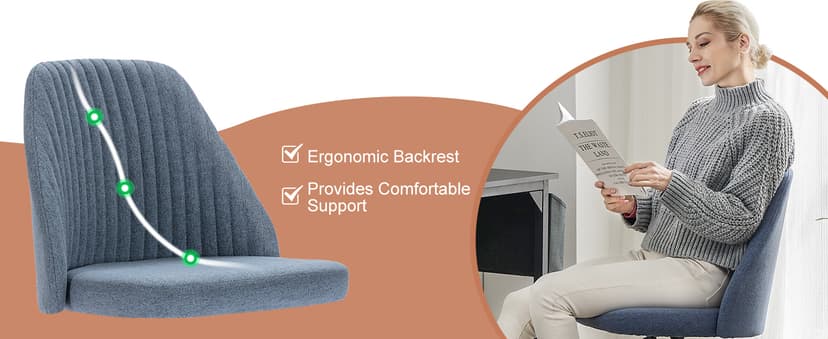 DUMOS Office Chair, Comfy Desk Chair Rolling Vanity Swivel Task Chairs with Wheels, Wide Seating Armless Height Adjustable Computer Chairs for Home,Bedroom,Student,Adults, Blue