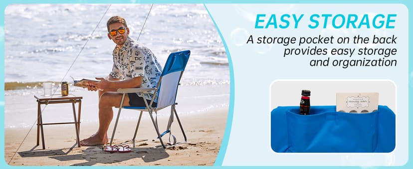 #WEJOY Folding Beach Chair for Adults, Lightweight Beach Chair with Shoulder Straps, High Back Camping Chairs with Hard Armrest, Supports 300lbs for Outdoor Lawn Concert
