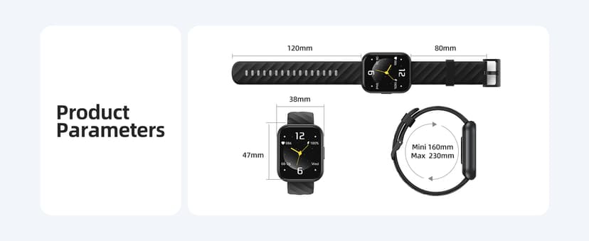 Parsonver Parsonver Smart Watch, 5ATM Waterproof Watch for Swimming, Fitness Activity Tracker with 110+ Sports Modes, Heart Rate/Sleep/SpO2/Calories Monitor, Pedometer, Fitness Watch for Android & iPhone, Black