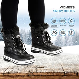 POLAR Womens Snow Boot Quilted Short Winter Snow Rain Warm Waterproof Boots