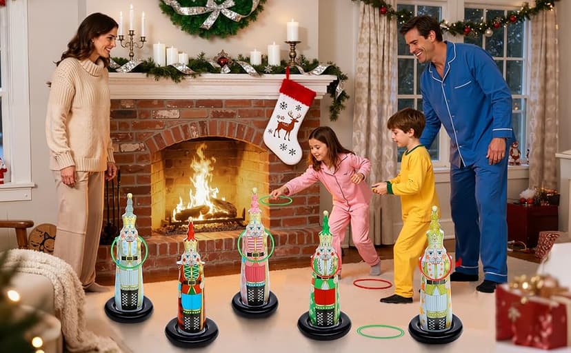 Christmas Ring Toss Games for Family Kids Party 5 Pack Inflatable Nutcrackers Toss Game Adults for Indoor Outdoor Garden Toys Gifts Holiday Decorations